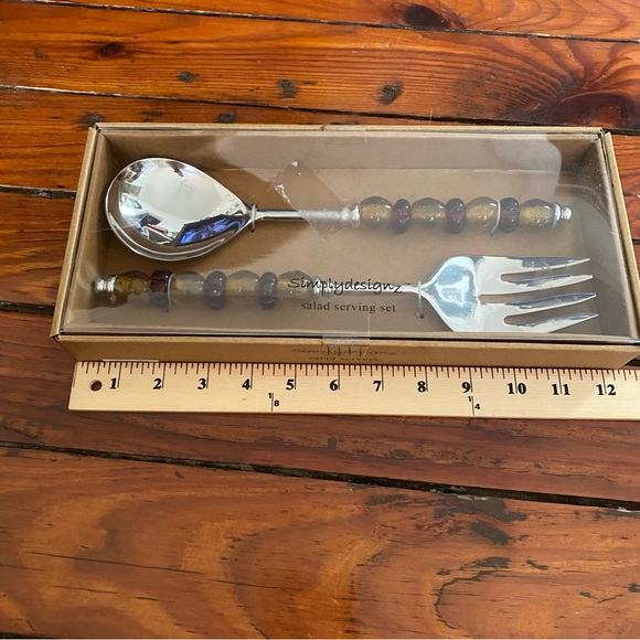 SimplyDesignz Amber Glass Handle Salad Serving Set NWT - Picture 3 of 16